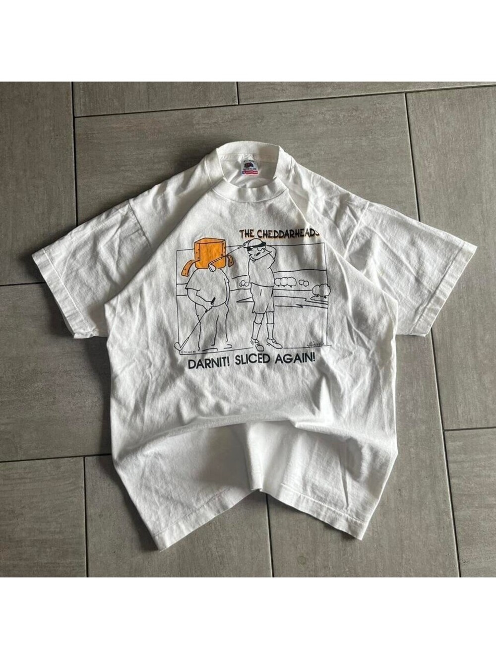 Fruit of the Loom The Cheddarheads Golf  Tee White Vintage L